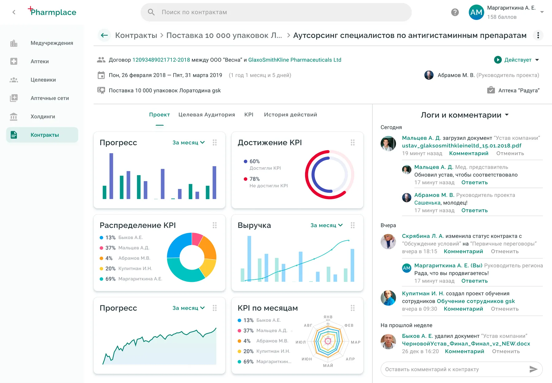 Project screen in ERP-system